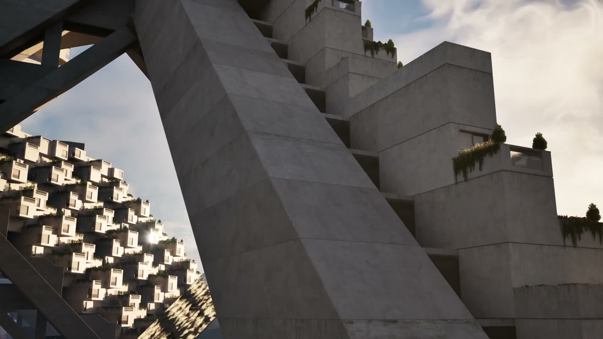 Geometric stone terraces in architectural balance